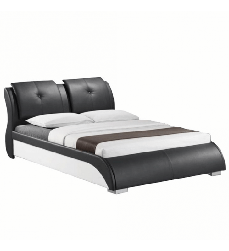 Modern ágy + ágyrács,  fekete + fehér textilbőr, 160x200, TORENZO