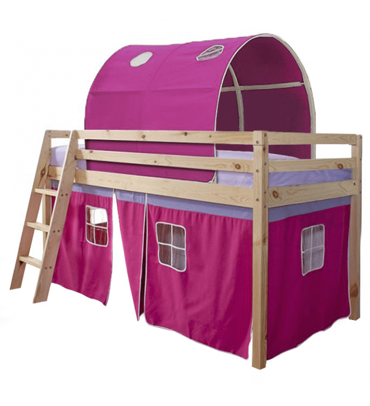 Magasított ágy, természetes/rózsaszín, 90x200, INDIGO
