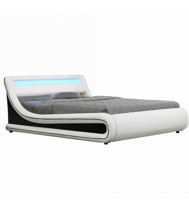dupla ágy RGB LED világítással, fehér/fekete, 180x200, MANILA NEW
