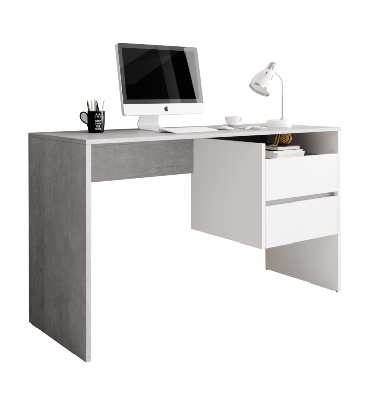 PC asztal, beton/fehér matt, TULIO