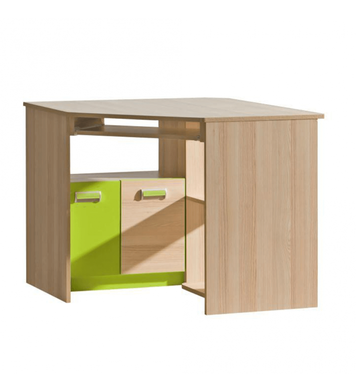 Sarok PC asztal, kőrisfa/zöld, EGO L11