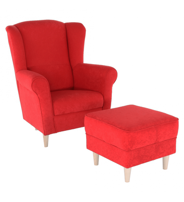 Fotel + puff, piros, ASTRID